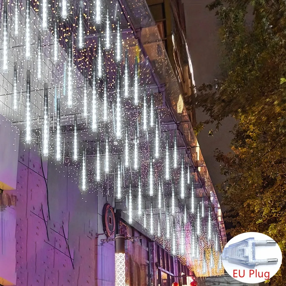 Navidad 2025 enchufe de la UE luces LED de lluvia de meteoritos caída de lluvia guirnalda de luces de hadas para decoración de Patio de fiesta de vacaciones