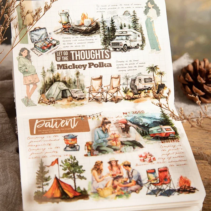 Mr. Paper Forest Camping Character Theme Tape Collage Scrapbook Notebook Diary Decorative Stationery Stickers 200cm/roll washi tape