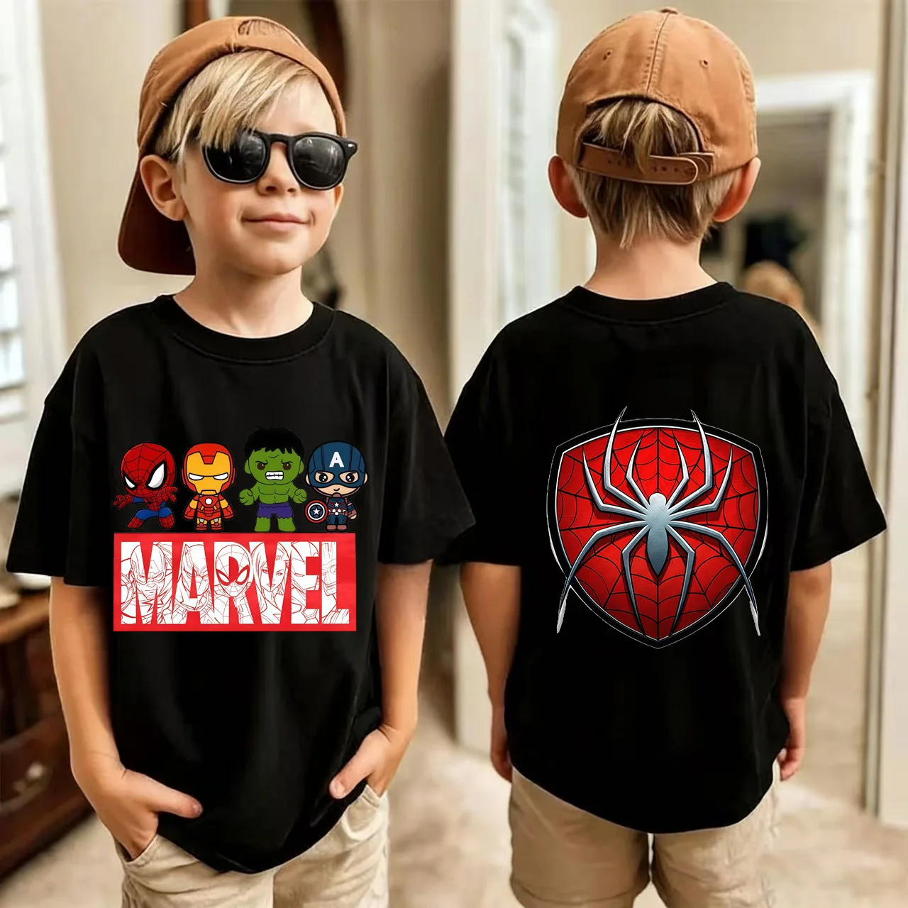 Kids Summer Cute Spider-Man Print Children's Short-Sleeved T-Shirt for Girls Boys 100% Cotton - Fashionable Short Sleeve, view 6