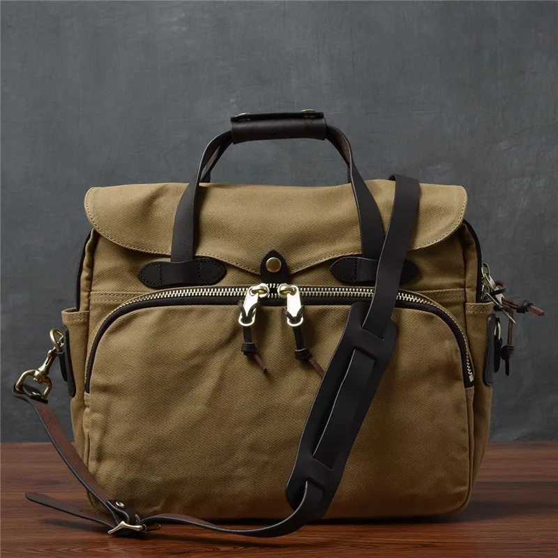 PNDME organizer vintage high quality canvas genuine leather men's briefcase business travel work large capacity laptop handbag