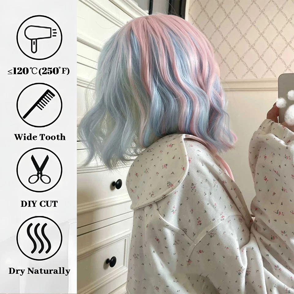 Synthetic Curly Bob Wig for Women with Bangs