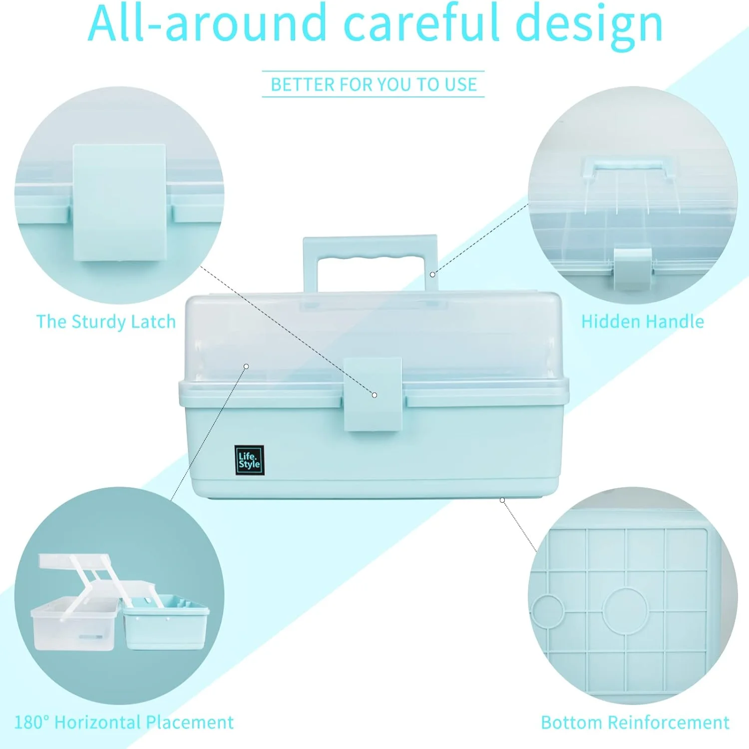 13 inch Art Organizer with Layers, Multifunctional Plastic Tool with Handle for Sewing, Makeup, Medicine, Nail, Hair Access
