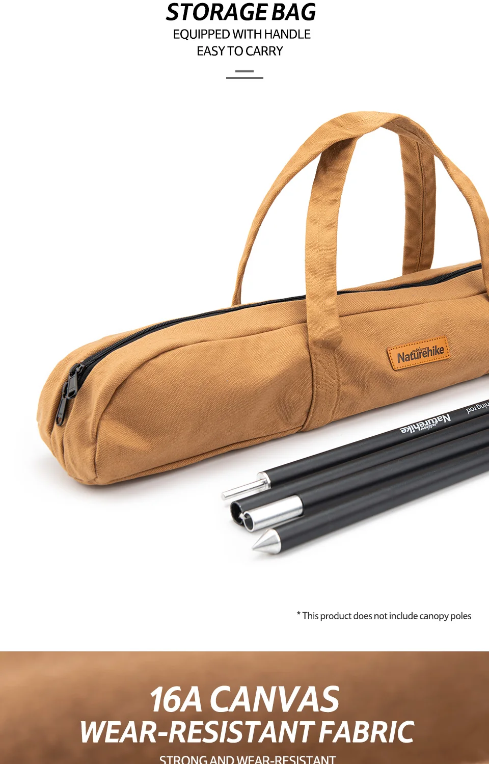 Description Picture 4 of itemNaturehike Sun Shelter Tarp Storage Bag Portable Tent Pole Bag Wear Resisting Tent Awning Rod 16A Canvas Pack Bag