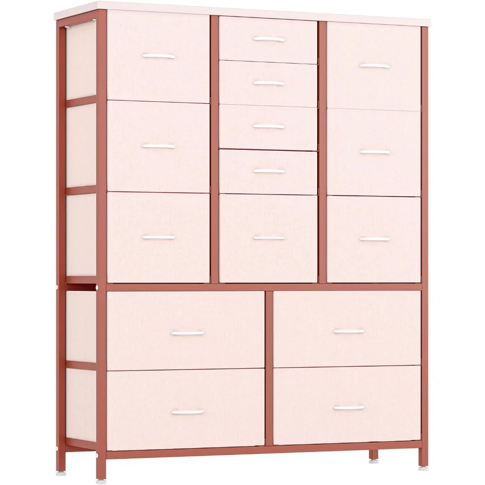 

Dresser for Bedroom With 15 Drawers Organizer Units for Clothing Closet Deep Fabric Dresser Storage Tower Vanity Desk Pink-New