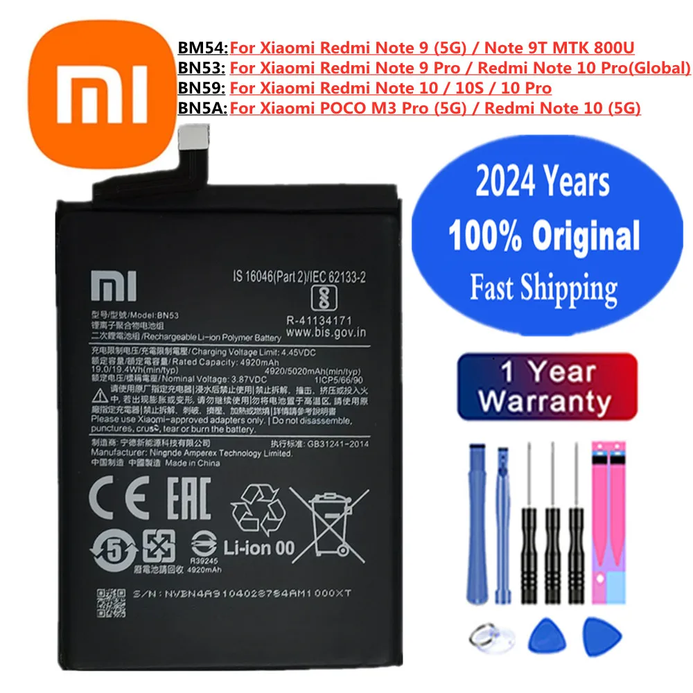2024 год, 100% оригинальный аккумулятор для Xiaomi Redmi Note 9 Pro 9T 10 Pro 10S 9pro 10pro xiaomi POCO M3 Pro (5G), аккумулятор для телефона