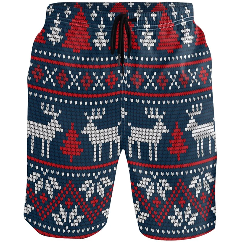 3D Christmas Tree Xmas Reindeer Printed Snowflake Santa Claus Short Pants y2k Board Shorts Summer Swimsuit Cool Surf Swim Trunks 2