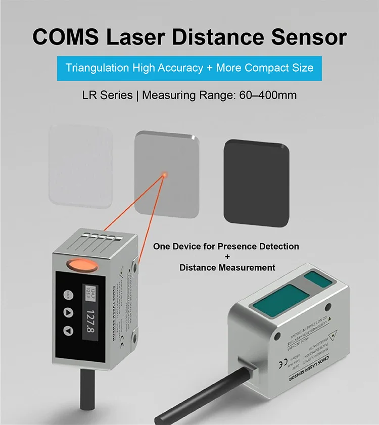 LR400 Laser Displacement Sensor 160-400mm RS485 NPN PNP 0.1mm for Automation Pos