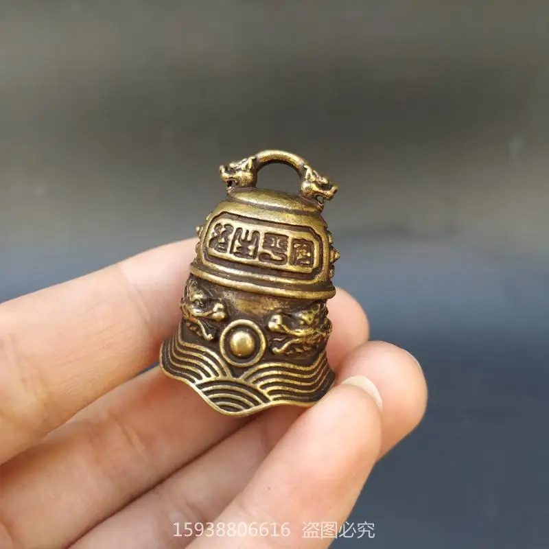 Antique antique bronze collection antique pure brass Shuanglong head bag bell pet bell retro small bell key pendant