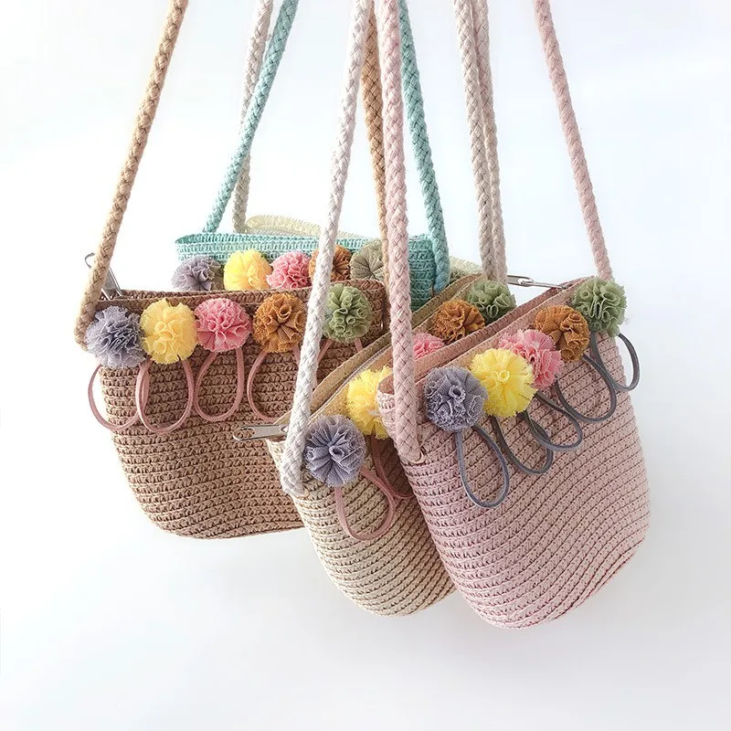 Beach Bag for Kids Flower Straw Shoulder Crossbody Bag Purse Summer Woven Bag for Girls Kids Straw Bag 4