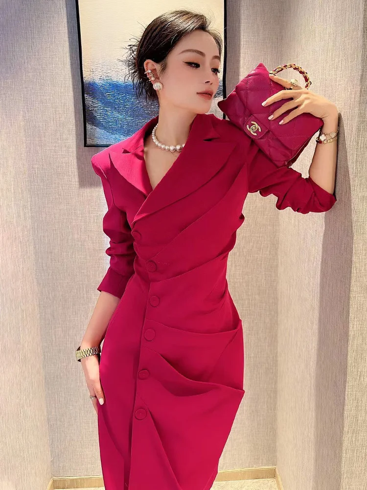 

2023 Spring New Small Slim Fit Suit Dress with Feminine Style and Slim Design Sense, Small and Irregular Dress