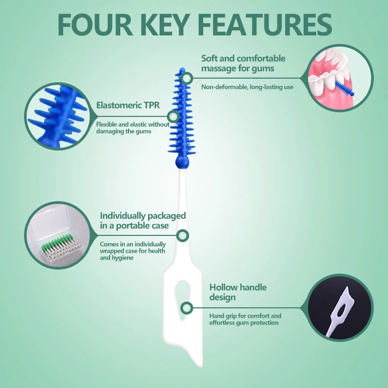 치간 칫솔 실리콘 이쑤시개, 구강 위생, 치아 청소 강모, 치아 사이 청소 칫솔, 200 개