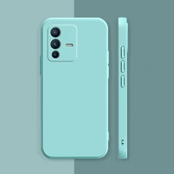 Luxury Soft Square Liquid Silicone Case with Original Camera Protection - Ultrathin Couples Cover for V23E (Light Green)
