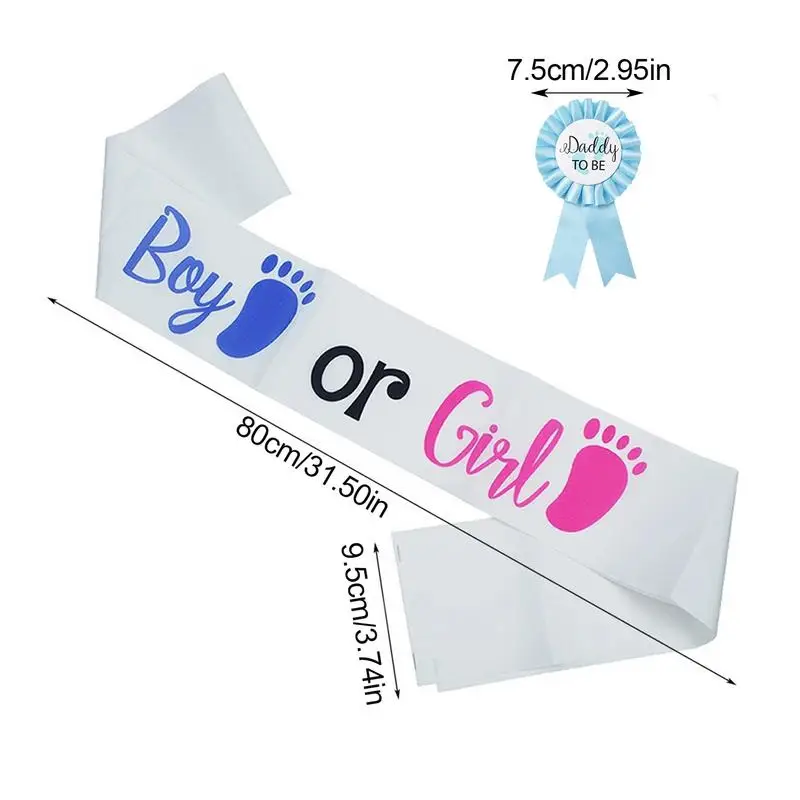 Gender Reveal Sash 5pcs Boy or Girl Baby Shower Party Decoration Mommy To Be-Dadddy-To Be Badge Tinplate Badge Pin Sash Kit