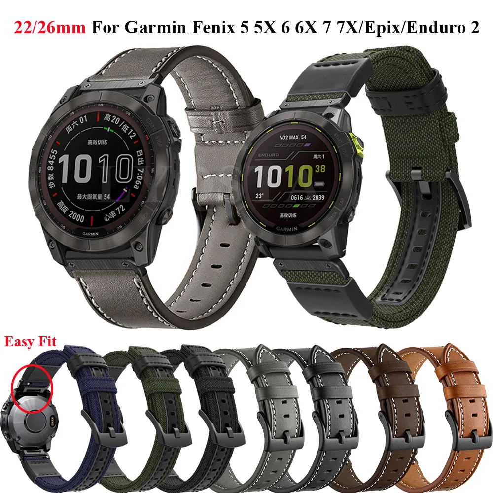 

22/26mm Leather Watchband For Garmin Fenix 7 7X 6 6X Pro 5 5X Plus 3HR Epix 955 Smart Watch Quick Easyfit Wrist Strap Bracelet