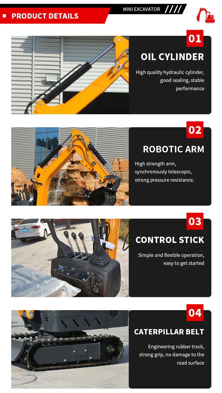 Kettenbagger mit 1,2-Tonnen-Miniaturmotor, neuer Farmbagger mit Zubehör – Detail 7