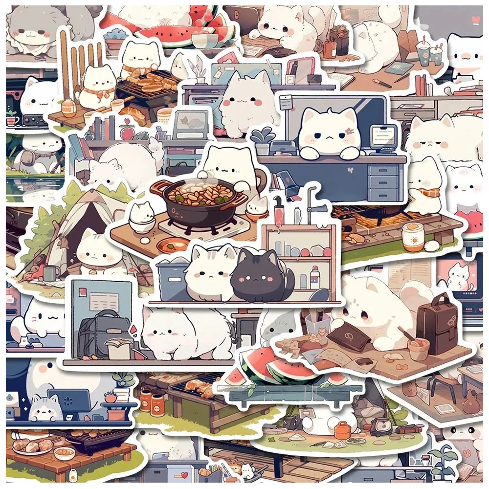 10/30/54pcs Cute Animal Cat Graffiti Stickers Aesthetic Decals Laptop Guitar Notebook Suitcase Wall Decoration Sticker Kids Toys 10 30 50pcs world natural scenery stickers famous city landscape sticker skateboard wall motorcycle suitcase graffiti decal toys