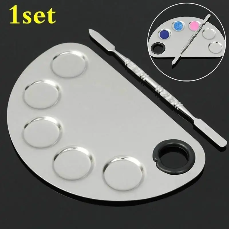 Stainless Steel Palette  Watercolor Paints Makeup Face Palette Spatula Foundation Mixing Paints Oil Paints Palette