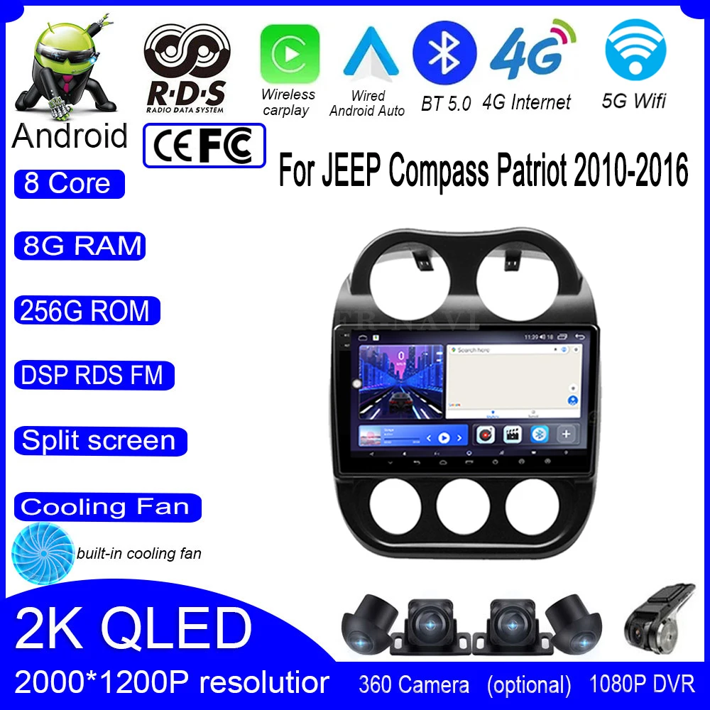 

9 дюймовый Android 14 для JEEP Compass Patriot 2010-2016 DSP автомобильное Стерео GPS радио мультимедиа видео CarPlay авто