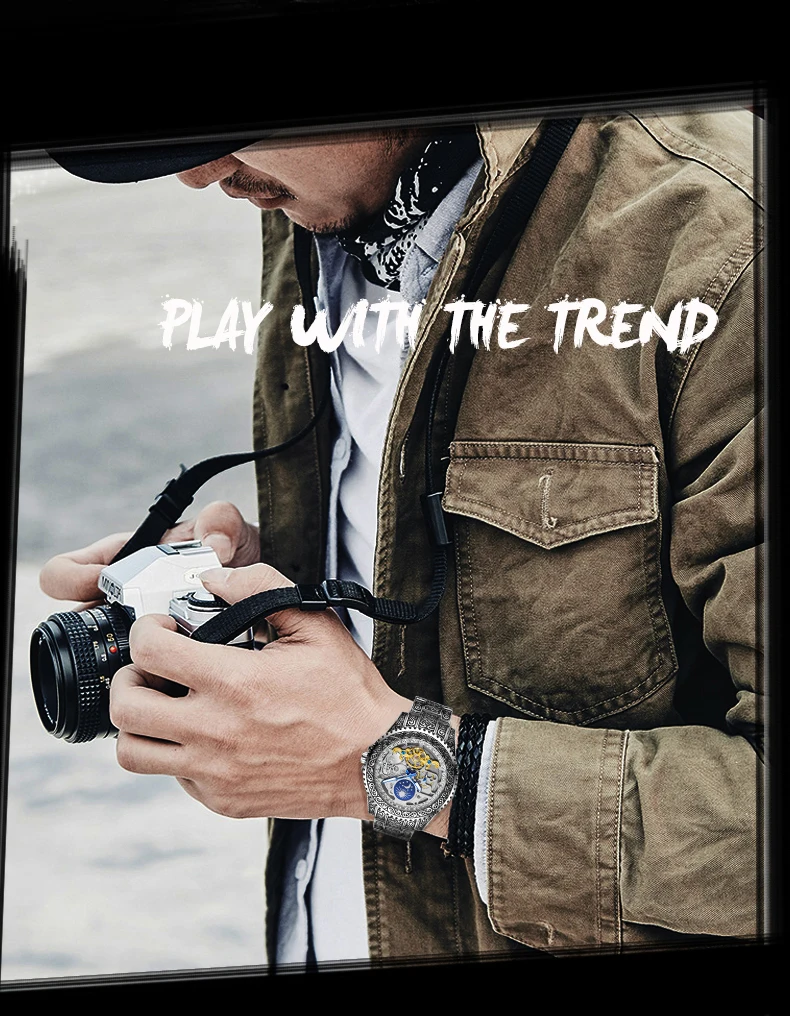 FORSINING Orologio da uomo vintage con intaglio, automatico, meccanico, scheletrato, con fasi lunari, luminoso, di lusso._voghion.com