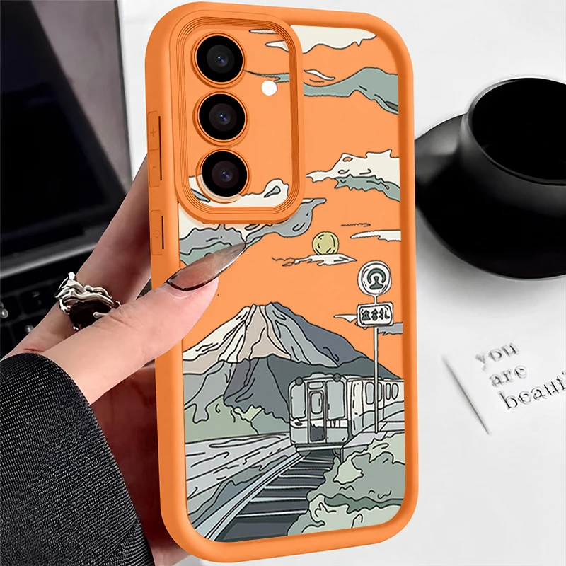 Mountain Train Illustration Soft Phone Case Cover