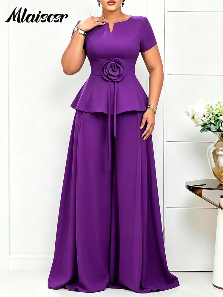 Mlaiscsr 2 Piece Women's Set Elegant Peplum Blouse and Palazzo Pants Suit Perfect for Cocktail Parties Proms Formal Events 2026