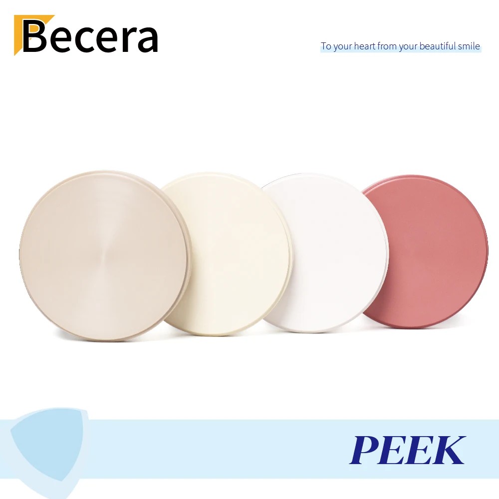 

Becera Dental CAD CAM PEEK Milling Disc Pink Yellow Nature White Color For Prosthesis Bridge Abutment Frameworks