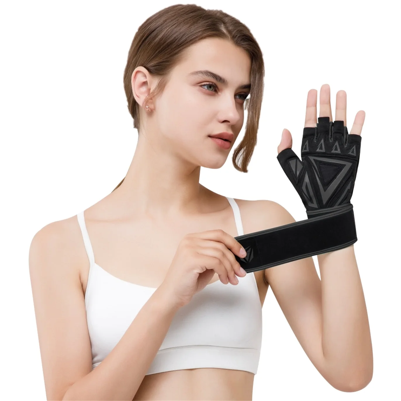 2023 Wrist Strap Gloves for Men Women Half Finger Breathable Anti Slip Training Gym Workout Gloves 5