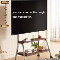 Mobile TV Stand Rolling TV Cart with Wheels for Most 32-90 Inch TV Stand with Double Wooden Shelf Height Adjustable Heavy-Duty 6