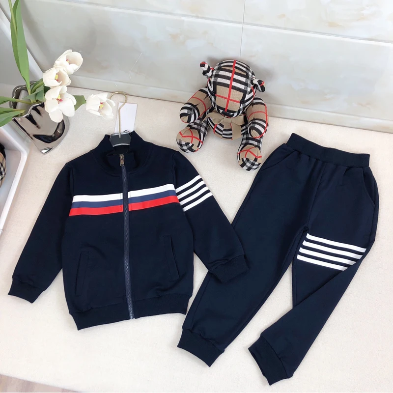 

Children's Tracksuits Spring Autumn New Fashion Stripes Zipper Stand Collar Jacket+sweatpants for Boys Casual Cotton Child Sets