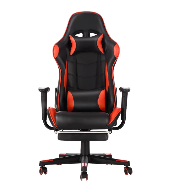 Gaming Sport Chair Swivel Gas Lift Lockable Reclining Chair with 5 Wheels Office Chair Adjustable Seat Height Pu Leather Seater Red