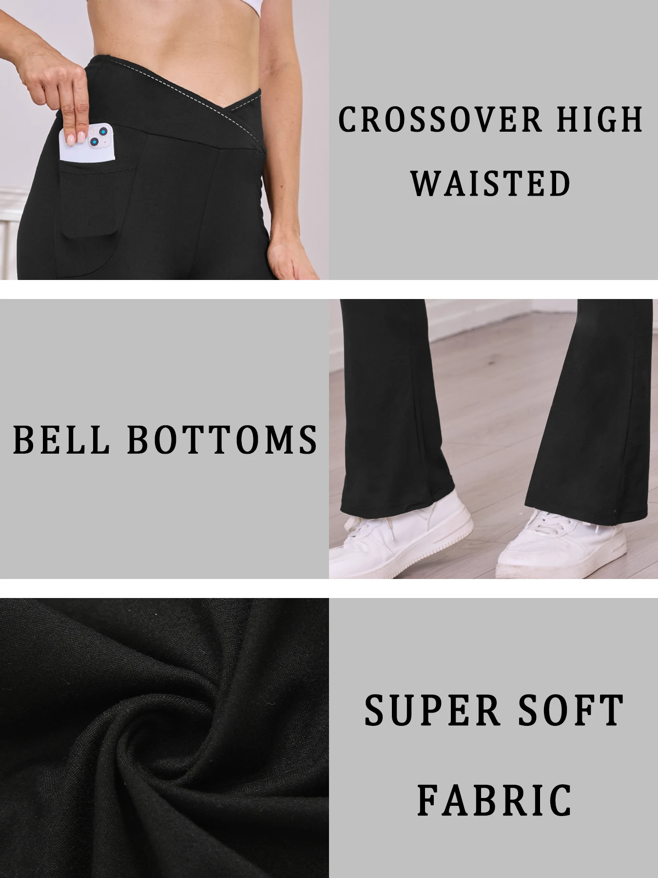 Super Soft Crossover Leggings Women High Waisted Flare with Pockets Tummy Control Yoga Pants 4