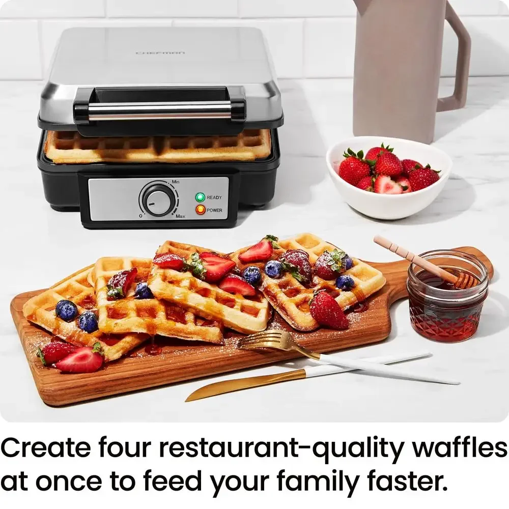 Four-Slice Belgian Waffle Iron Customize Temperature Nonstick Plates Easy Cleaning RJ04-4P-V2-WM New 2