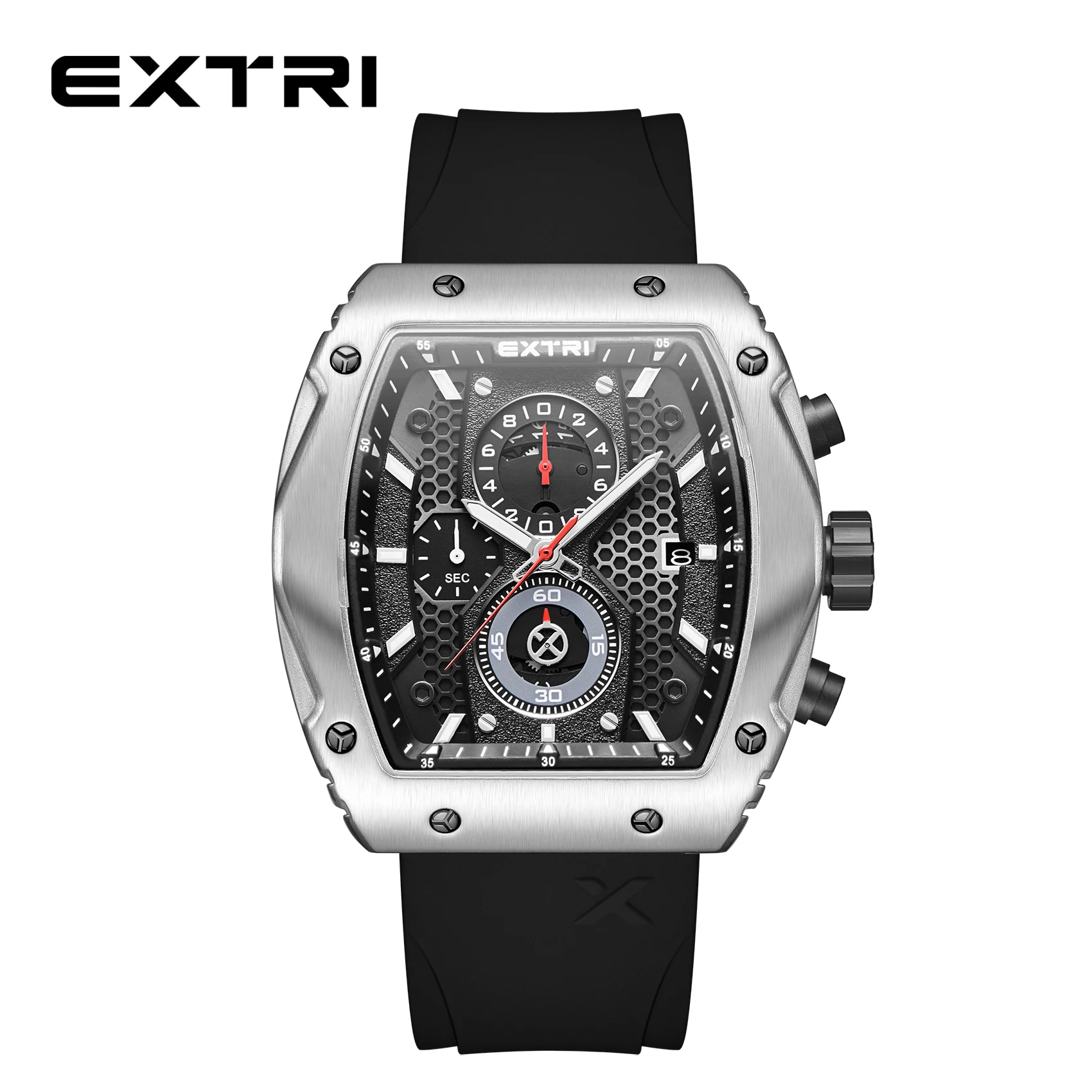 Extri Brand Fashion New Square Case Watches for Men Waterproof with Free Shipping Silicone Rubber Band High Quality Watches