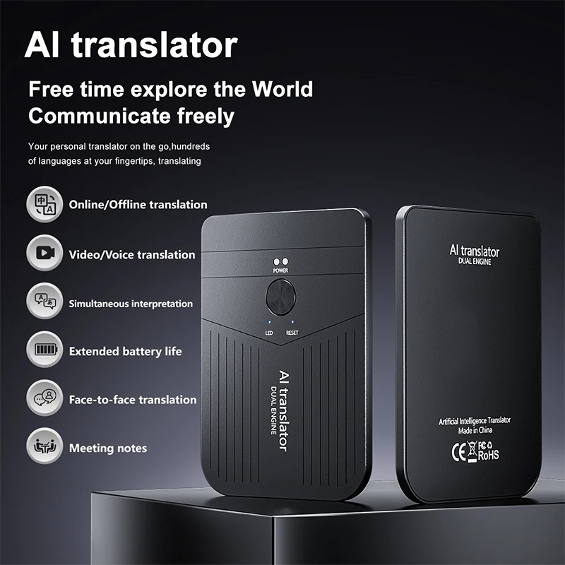 미니 AI 번역기 오프라인 동시 통역 소형, 자석식, 휴대용 번역기 다국어 동시 통역