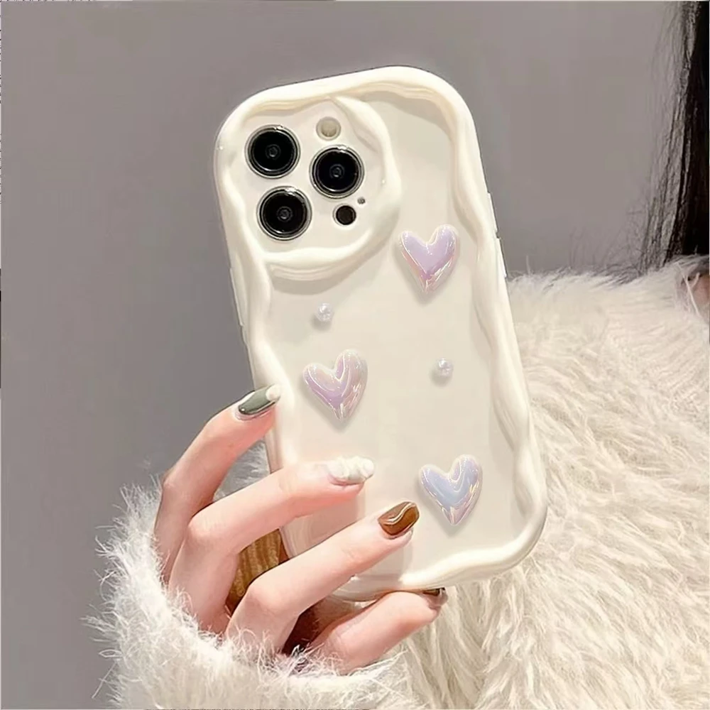 Chic 3D Sweet Heart Wave Phone Case with Chain