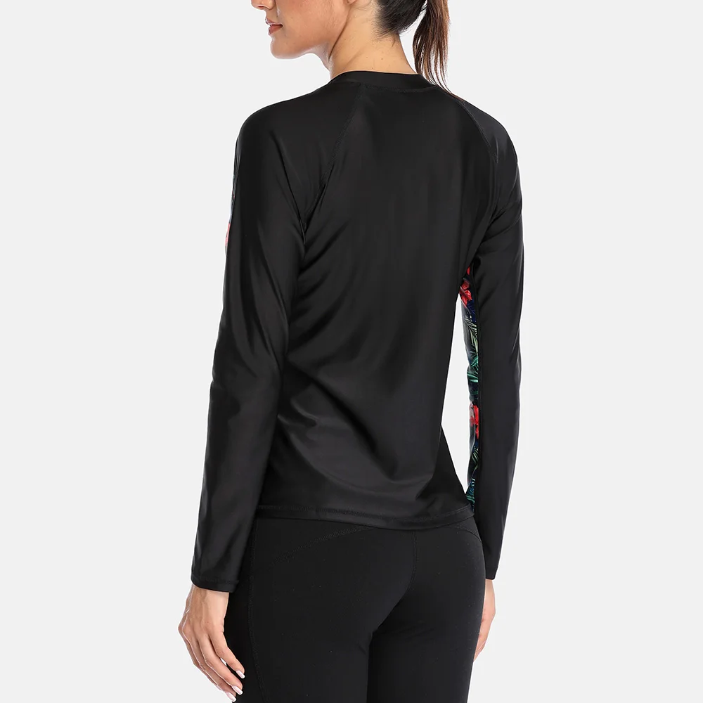 Women Rash Guard Surfing Swimsuit Floral Print Long Sleeve Zipper
