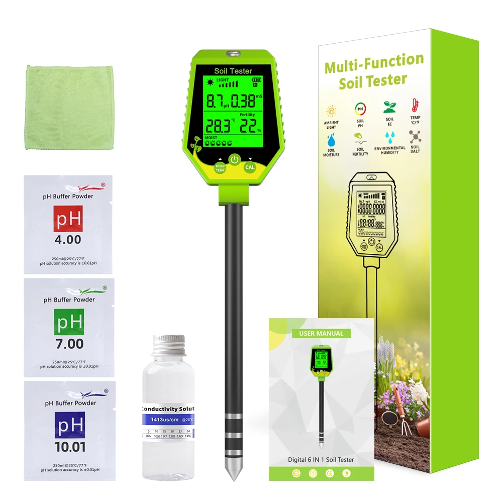 Soil PH Meter Digital Soil Moisture Fertility Light Temp Humidity Tester Accurat