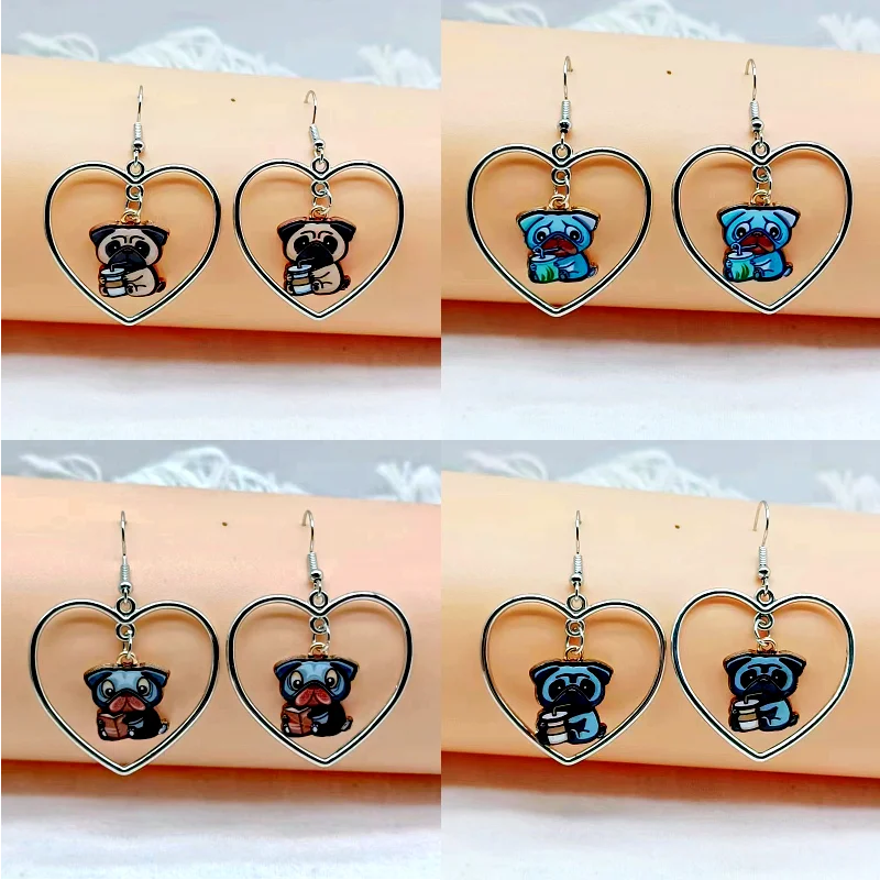 

Золотые женские Подвесные серьги в виде собаки, модные корейские женские сине-фиолетовые Подвесные серьги