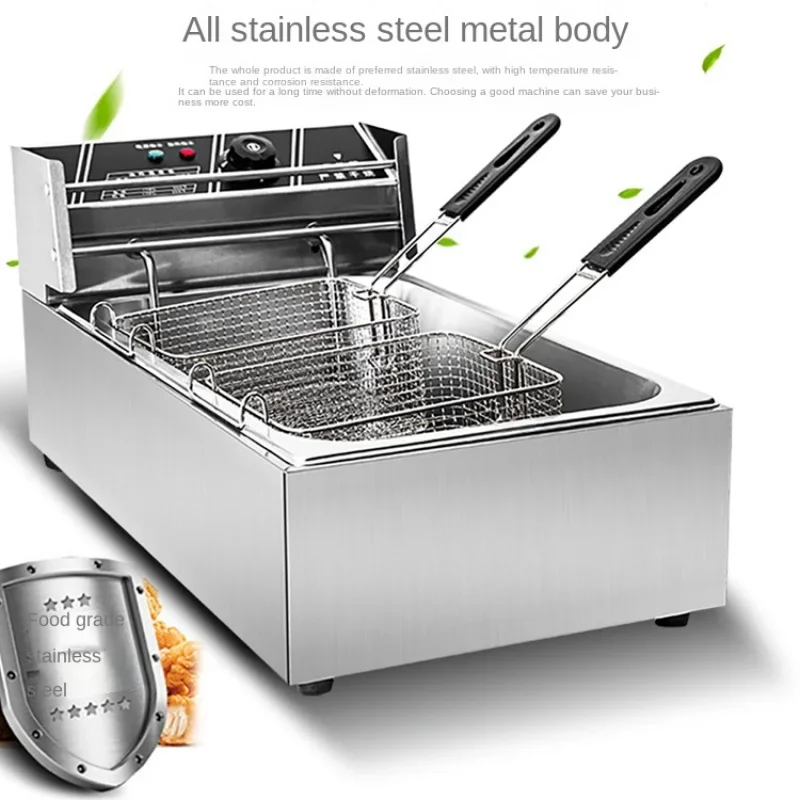 Deep Frying Pan Commercial Stall Electric Fryer Single Cylinder Single Sieve Deep Frying Pan Large Capacity French Fries Fryer F 3