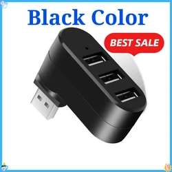 Versatile 3 - Port Rotatable USB Hub for Seamless Data Transfer (Black Color)
