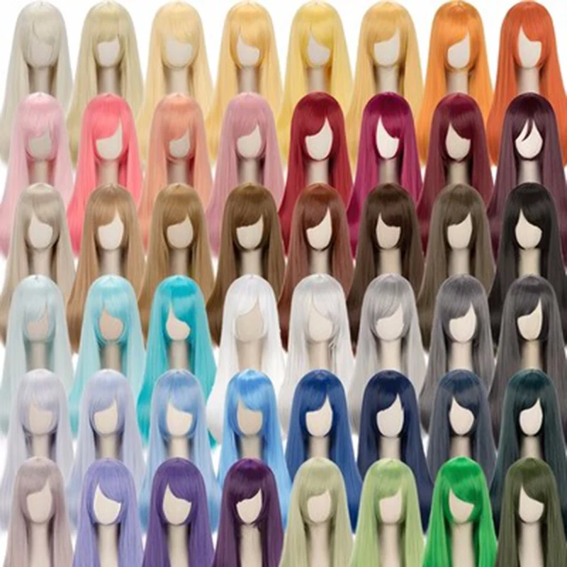 

60cm Long Straight Cosplay Wig Heat Resistant Synthetic Hair Anime Party Lolita 48 Colors Colourful Solid Color Wigs + Wig Cap