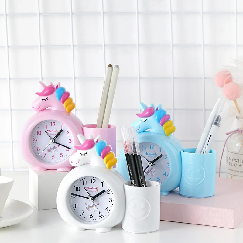 Pink Unicorn Kids Alarm Clock Double Bell Clock with Backlight Cute