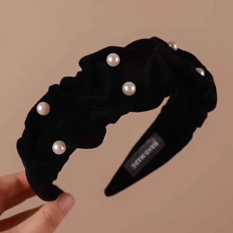 Velvet Pearl Headband Korean Women High Skull Top Retro Hair Hoop Hairband Showing Face Girl Elegant Headdress Party Hairpin