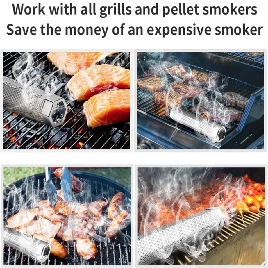 BBQ Grill Outdoor Camping Smoking Mesh Tube Smoke Generator Stainless Barbecue Pellet Smoker Kitchen Utensils Kitchen Gadgets