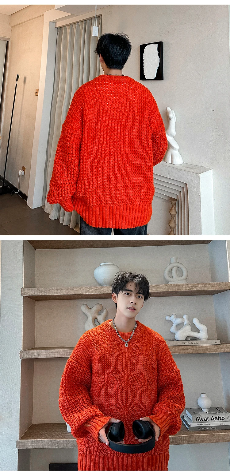 Description Picture 5 of itemStyles 2024 Men's Winter Sweater Solid O-Neck Knitted Sweaters Warm Slim High Quality Pullover Harajuku Mens Sweater D178
