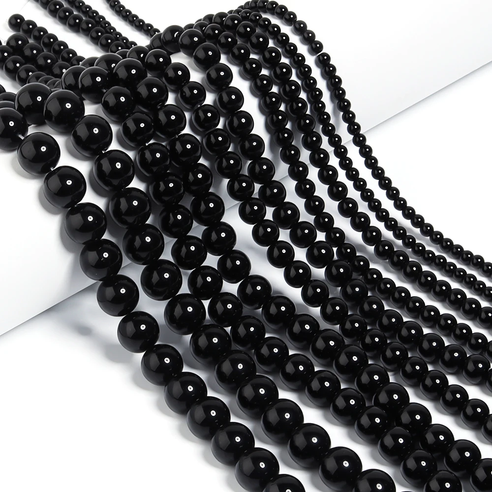4 6 8 10 12mm Black Glass Beads Smooth Round Loose Spacer Beads For Jewelry Making DIY Handmade Bracelets Necklace Accessories