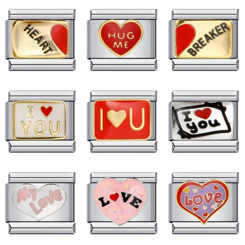 Mode ICH LIEBE U Herz Romantische Glasur Y2k Charm Links Fit 9mm Armband Edelstahl Herstellung DIY Valentinstag schmuck – Detail 1