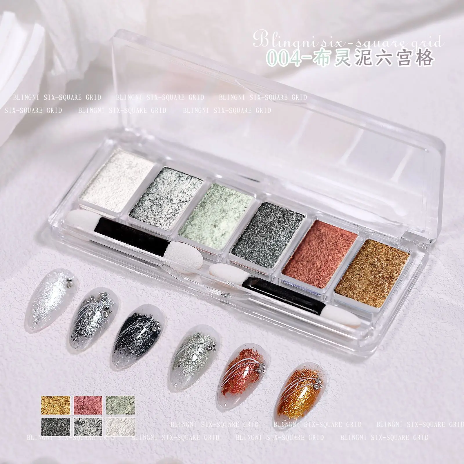 6 Farben super hell bling Schlamm feste Nägel Pigment Feuer Opal Kristall Chrom Glitter Pulver schillernden reiben Paste Maniküre Dekor – Detail 5