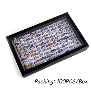 100PCS Lots Mens Womens Stainless steel Rings Fashion Jewelry Party Gift Wedding Rings Mix Style 1