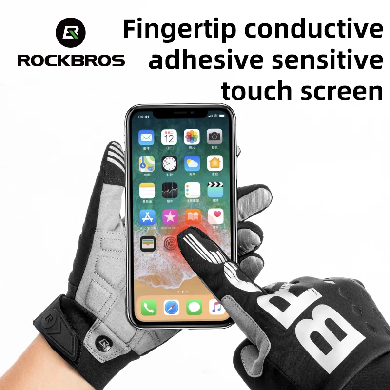ROCKBROS Bike Glove Winter Warm Windproof Gloves Fleece Long Finger Touch screen Gloves Outdoor Sports Running Riding Mittens 4